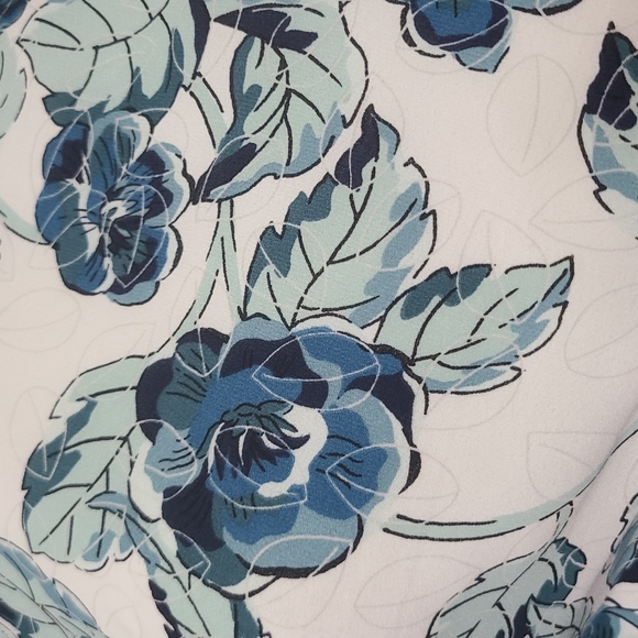 LOFT Blue Floral Tie Back Neck Layer Ruffle Bottom Sleeveless Blouse - Picture 10 of 12